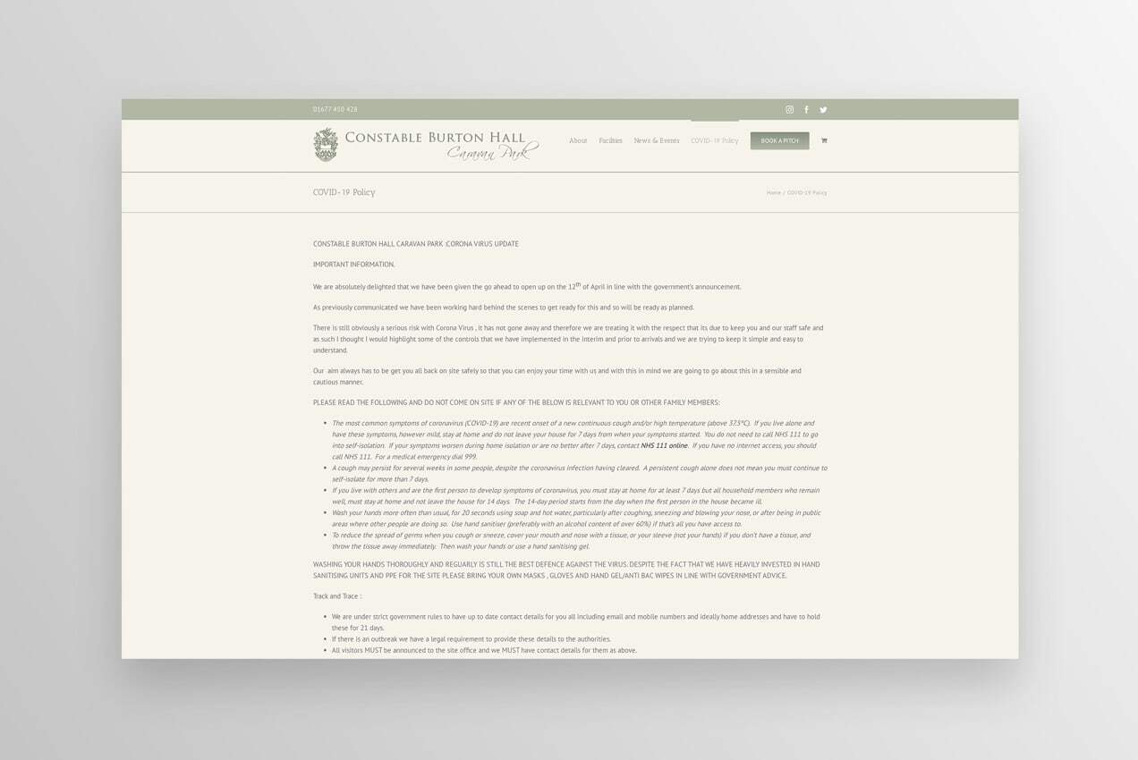 Constable Burton Hall's COVID-19 policy page