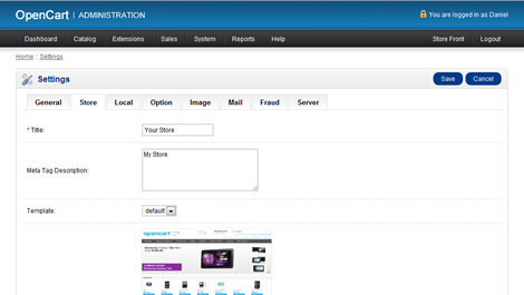 OpenCart Back End Preview