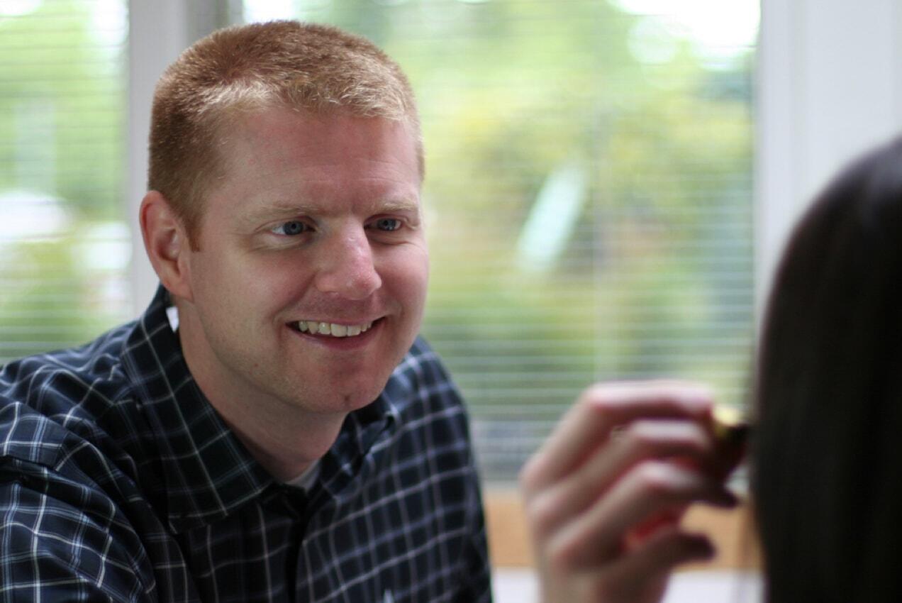 ocularist, Todd, examining a patient