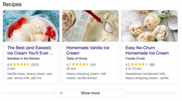 Rich snippets are enhanced search results that display additional information beyond the standard title, URL, and description.
