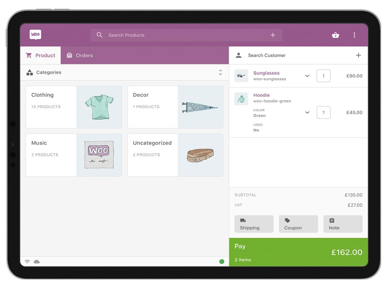 WooCommerce POS screen on a tablet