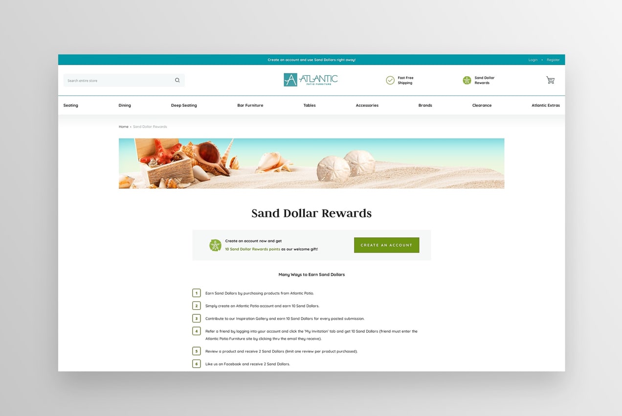 Sand Dollar Rewards club landing page