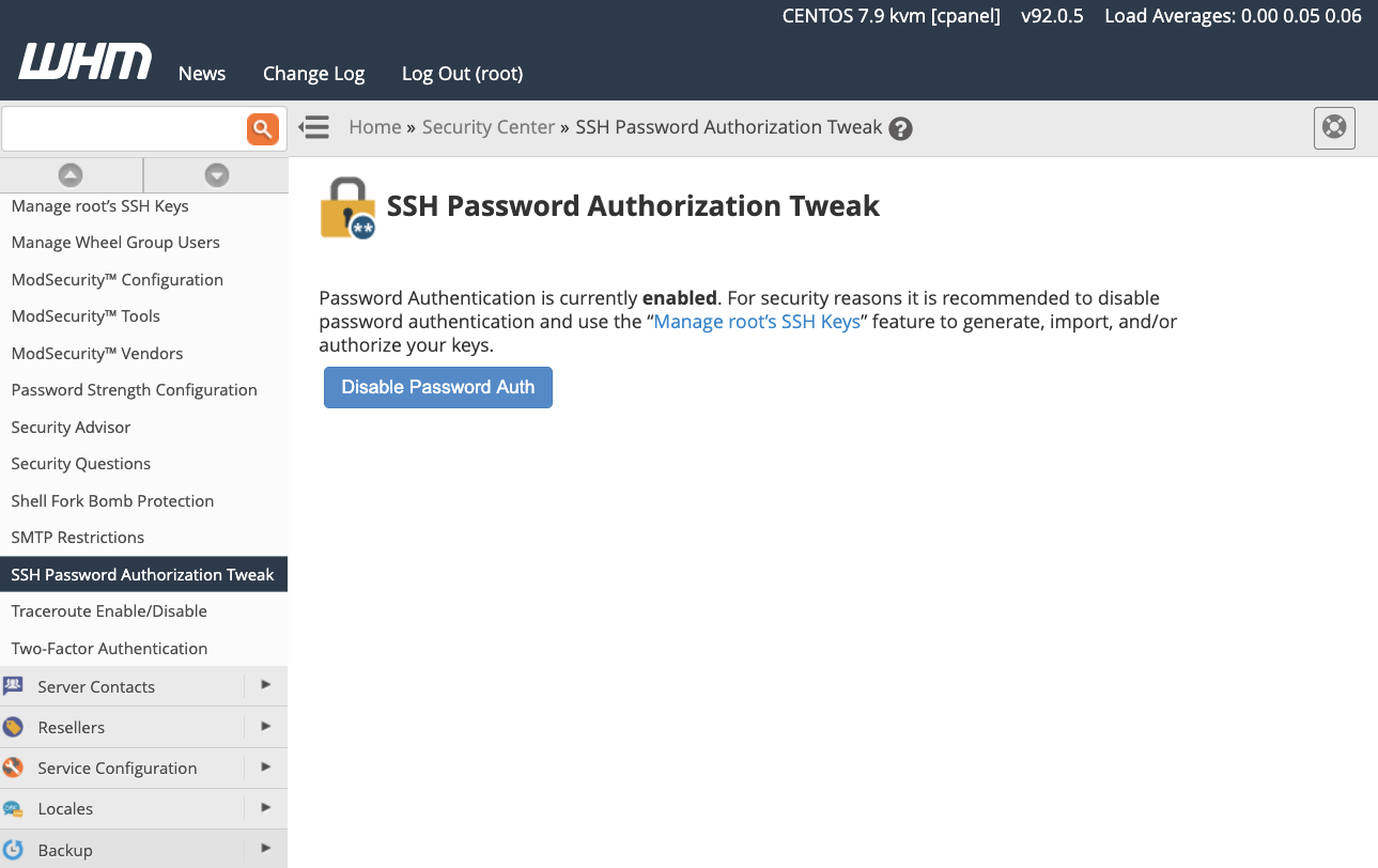 cPanel Disable SSH Password