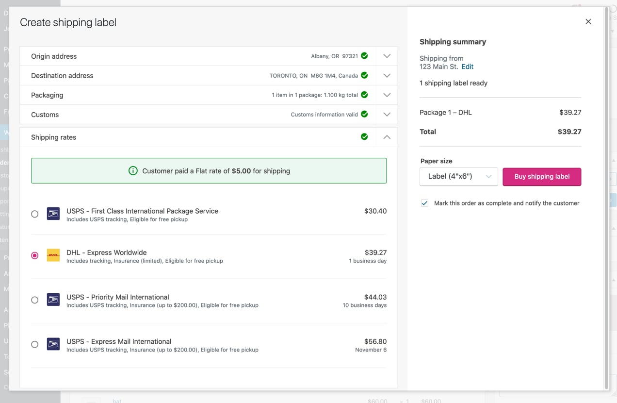 printing a shipping label with WooCommerce Shipping