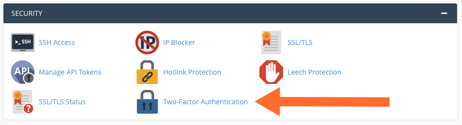 cPanel Two Factor Authentication Menu