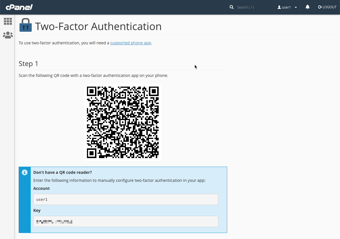 cPanel Add User To Two Factor Authentication