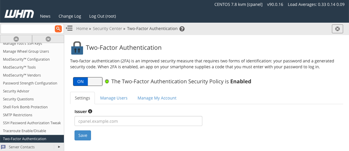 cPanel Activate Two Factor Authentication