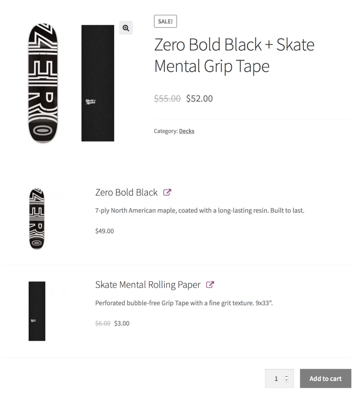 product bundle showing a skate board and accessories