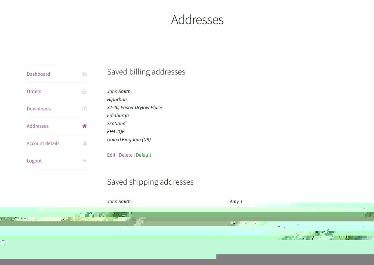 saved addresses in a customer's account